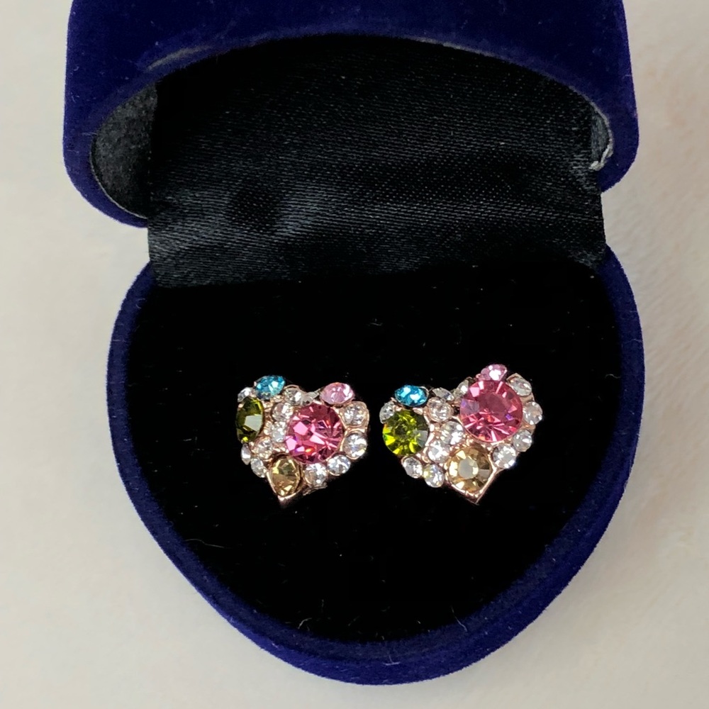 Rhinestone Heart Earrings- Safety Backs & Box Inc